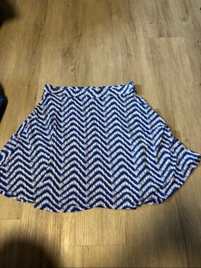 New York & Company Blue and White Chevron Skater Skirt